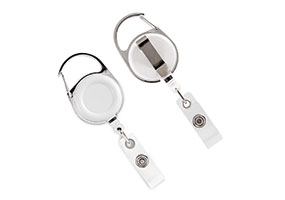Круглый ретрактор для бейджа с карабином и зажимом Круглый ретрактор для бейджа с карабином и зажимом